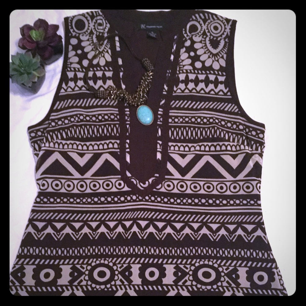 ❤️SALE! Boho chic chocolate & creme patterned top